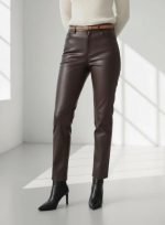 Real Leather High Waisted Pants Women