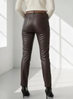 Real Leather High Waisted Pants Women back side