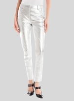 Silver Leather Skinny Pants Women