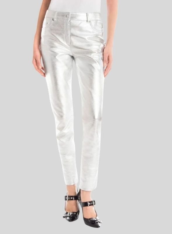_ Silver Leather Skinny Pants Women Silver Leather Skinny Pants Women