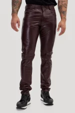 Skinny Brown Leather Pants for Men