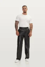 Slim Fit Black Leather Trousers Men