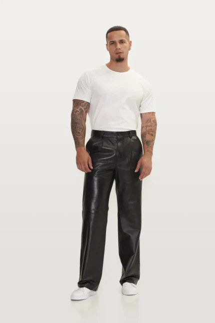Slim Fit Black Leather Trousers Men