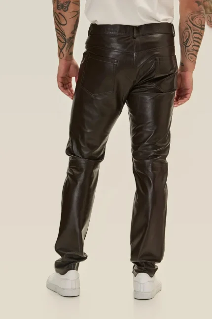 Tan Genuine Leather Pants for Men Back side