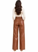 Tan Leather High Waisted Pants Women back side