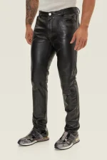 Tight Fit Black Leather Pants Men