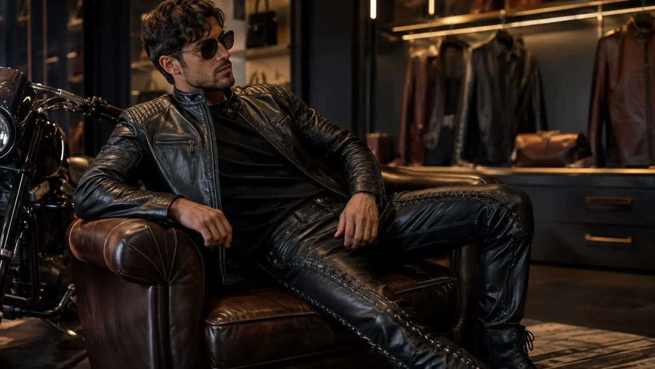 Custom hand-stitched men's leather pants for premium fashion style