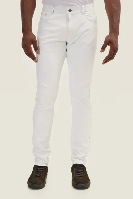 White Genuine Leather Pants for Men