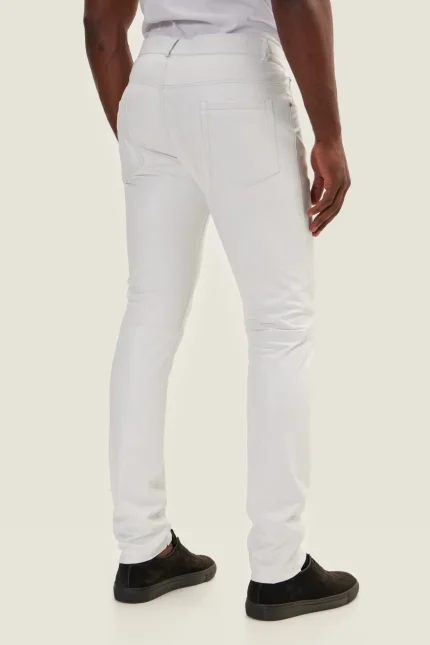White Genuine Leather Pants for Men back side