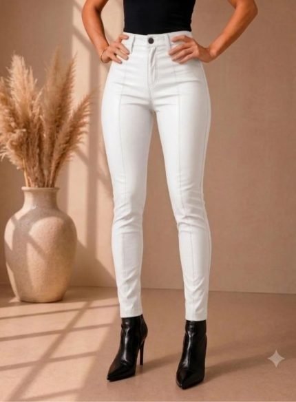 White Genuine Leather Pants for Women