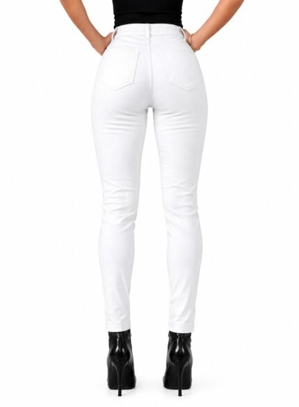 White Genuine Leather Pants for Women back side