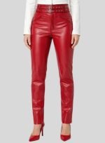 Wine Red Leather Slacks for Women