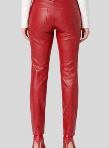 Wine Red Leather Slacks for Women back side