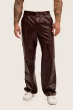 Wine Red Leather Trousers Men