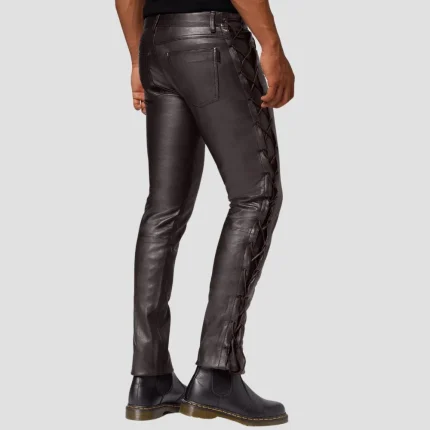 mens genuine leather pants back side