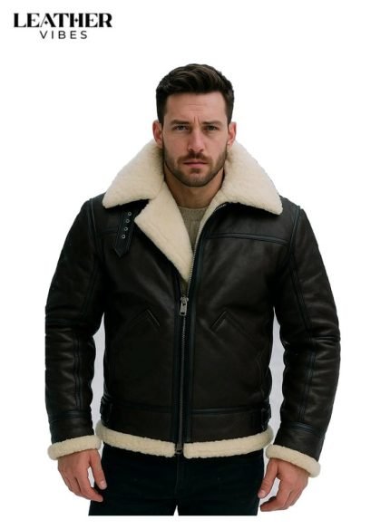 Black Shearling Coat for Men
