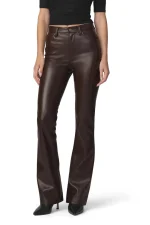 Dark Brown Leather Pants for Women – High Waisted Bootcut