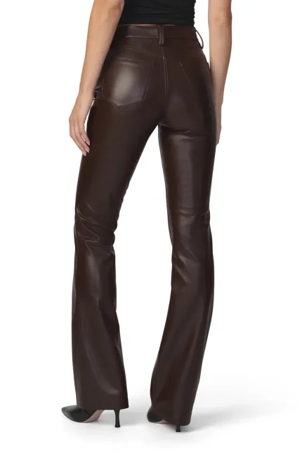 Dark Brown Leather Pants for Women – High Waisted Bootcut