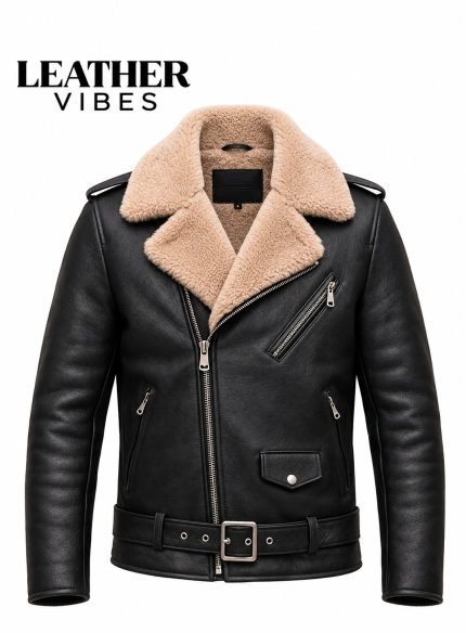 Leather Jacket with Fur Trim Men