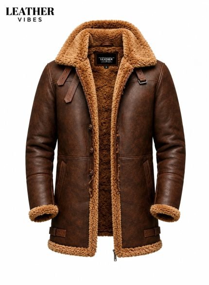Leather Shearling Jacket for Men frent