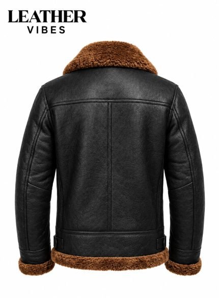 Men's Shearling Jacket Black back side