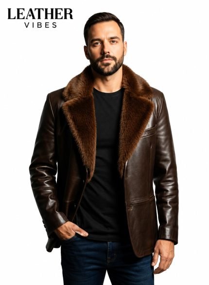 leather coat with shearling man