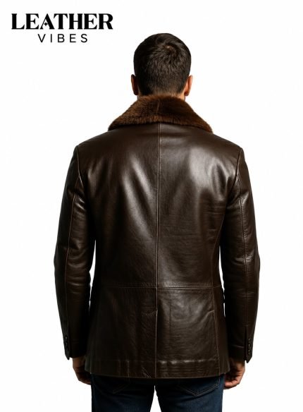 leather coat with shearling man back side