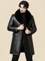 Black Genuine Leather Long Coat Men