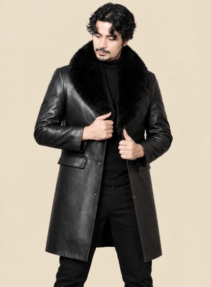 Black Genuine Leather Long Coat Men