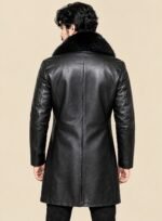 Black Genuine Leather Long Coat Men back