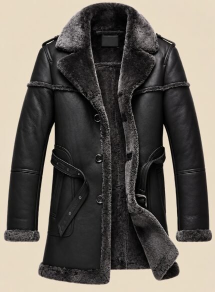 Black Leather Overcoat for Men