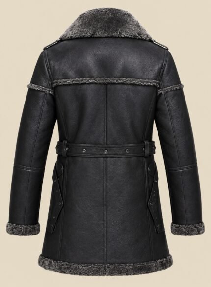 Black Leather Overcoat for Men back