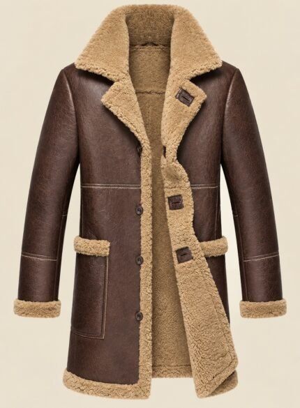 Brown Leather Overcoat for Men