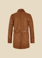 Camel Leather Trench Coat Men Back