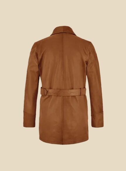 Camel Leather Trench Coat Men Back