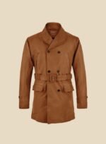 Camel Leather Trench Coat Men