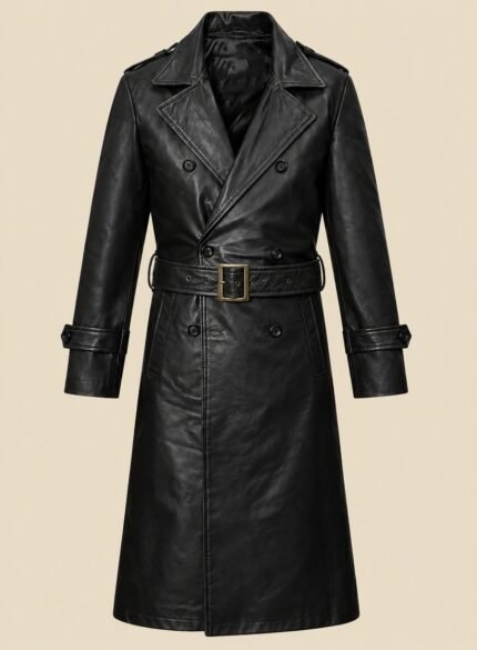 Classic Leather Overcoat for Men Front
