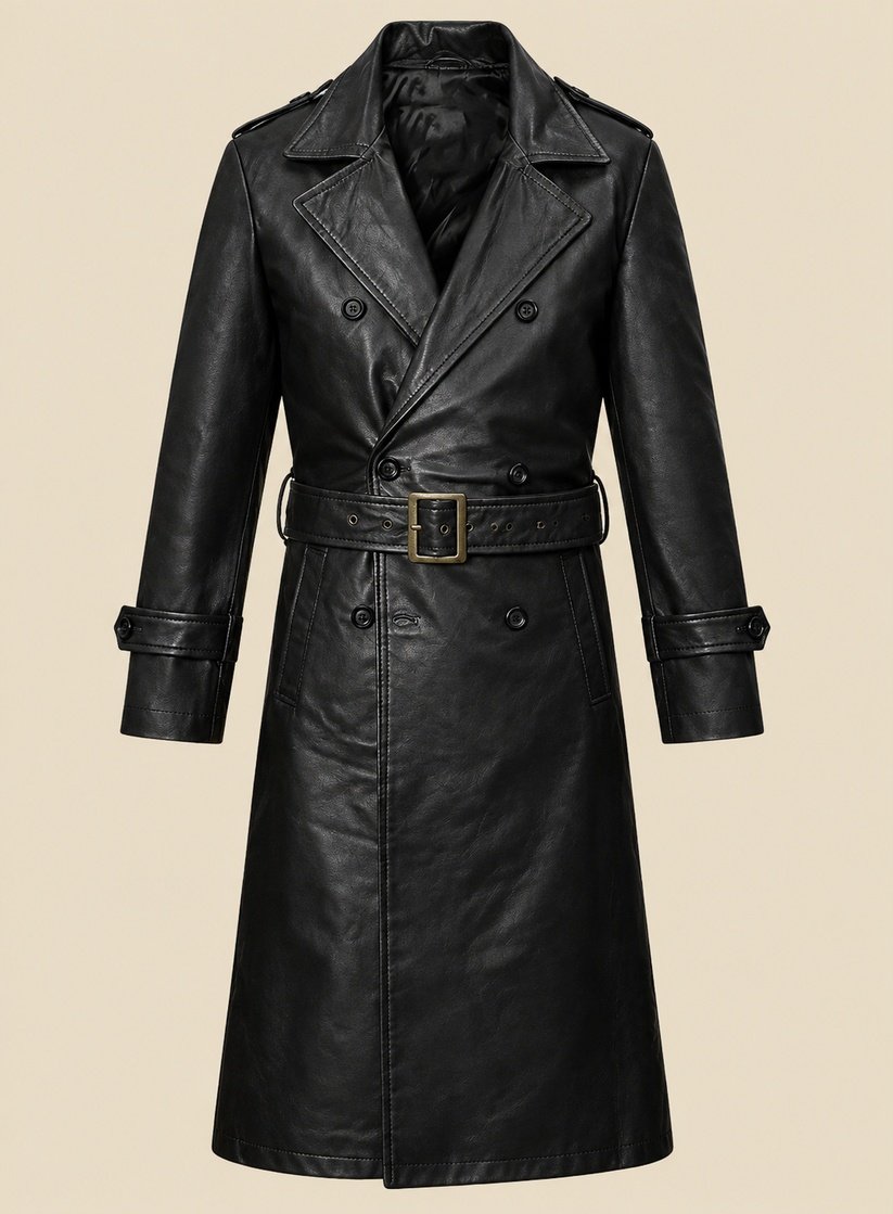 Classic Leather Overcoat for Men Front Classic Leather Overcoat for Men Front
