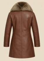 Cognac Brown Leather Long Coat Men back