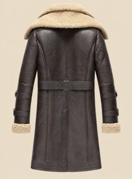 Genuine Leather Winter Coat Men back side