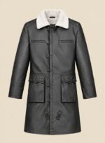 Grey Leather Long Coat for Men