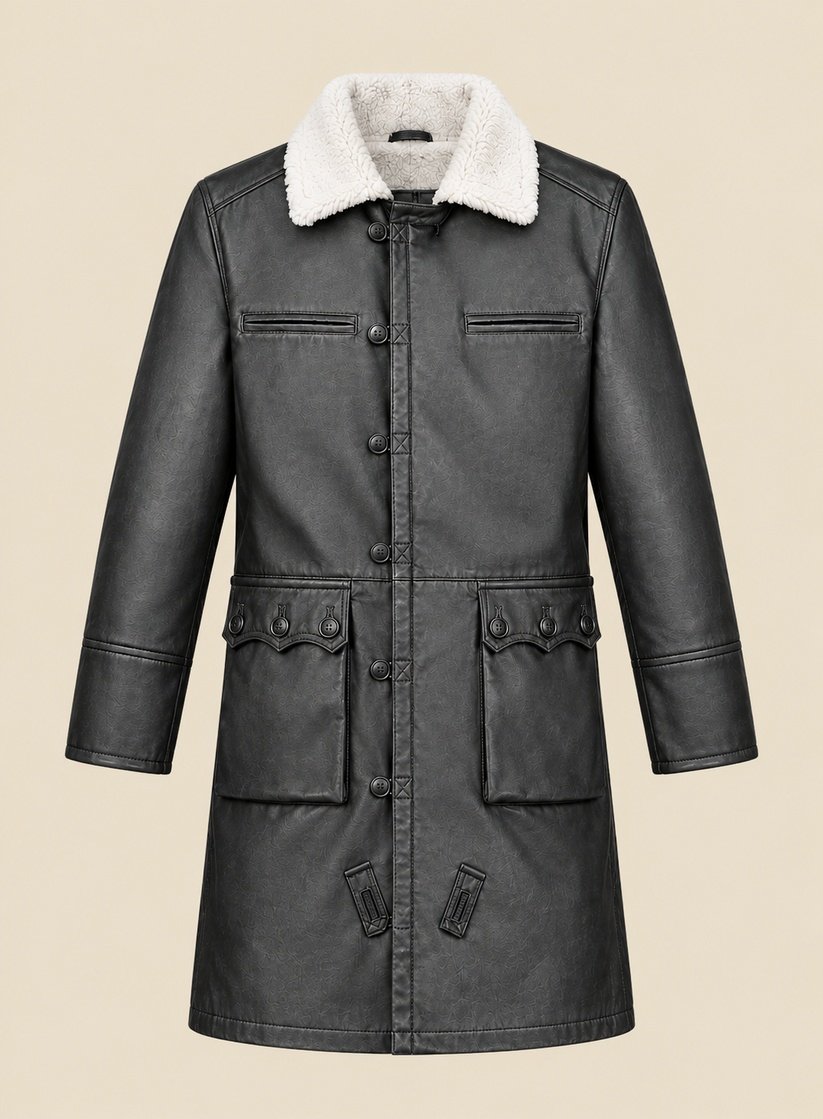 Grey Leather Long Coat for Men Grey Leather Long Coat for Men