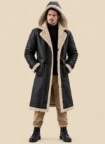 Hooded Leather Long Coat Men