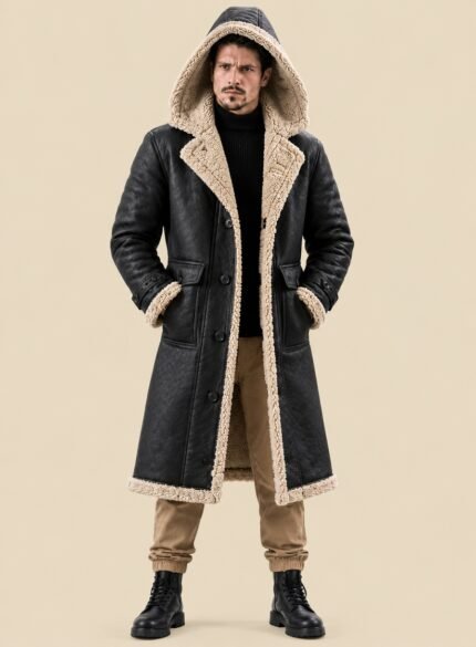 Hooded Leather Long Coat Men