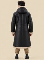 Hooded Leather Long Coat Men back