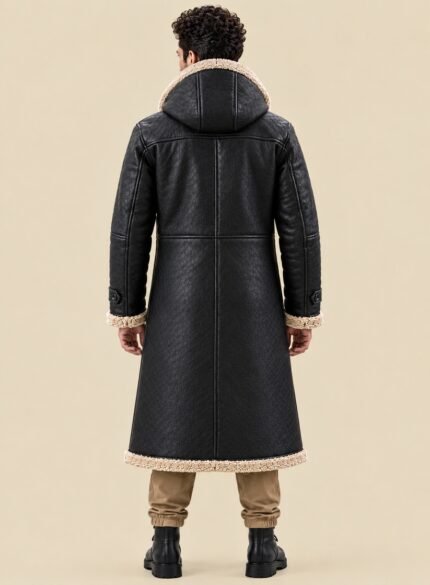 Hooded Leather Long Coat Men back