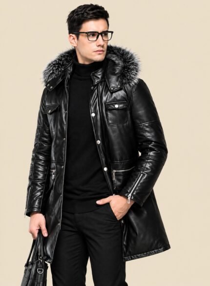 Leather Dress Coat for Men Black