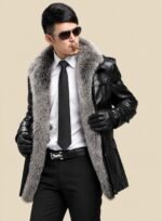 Long Black Leather Coat for Men