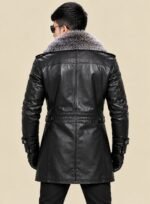 Long Black Leather Coat for Men back
