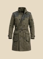 Olive Green Leather Trench Coat Men